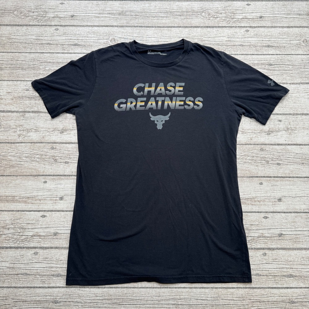 Under Armour T-Shirt Mens Small Black Chase Greatness Brahma Bull Project Rock